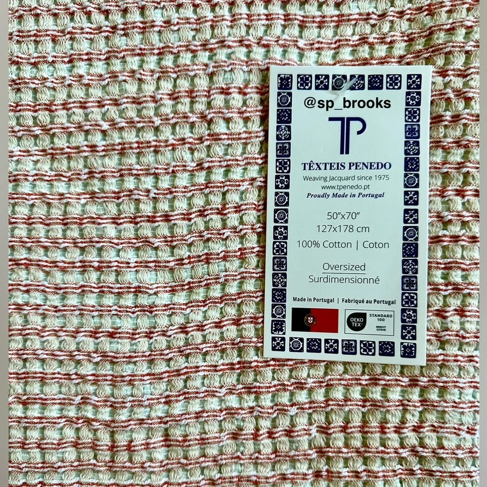 🎁Texteis Penedo Throw Blanket - Peppermint - Reverse Waffle Bands